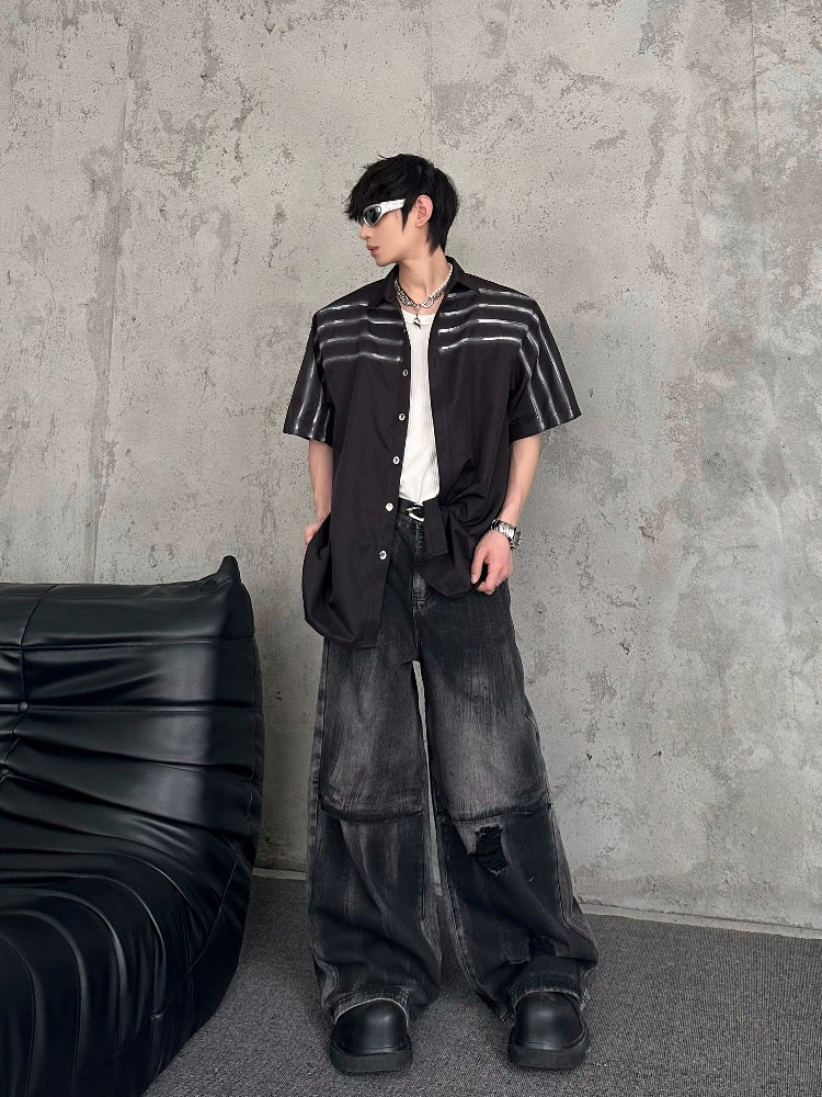 Shoulder-Pad Line Design Short Sleeve Shirt