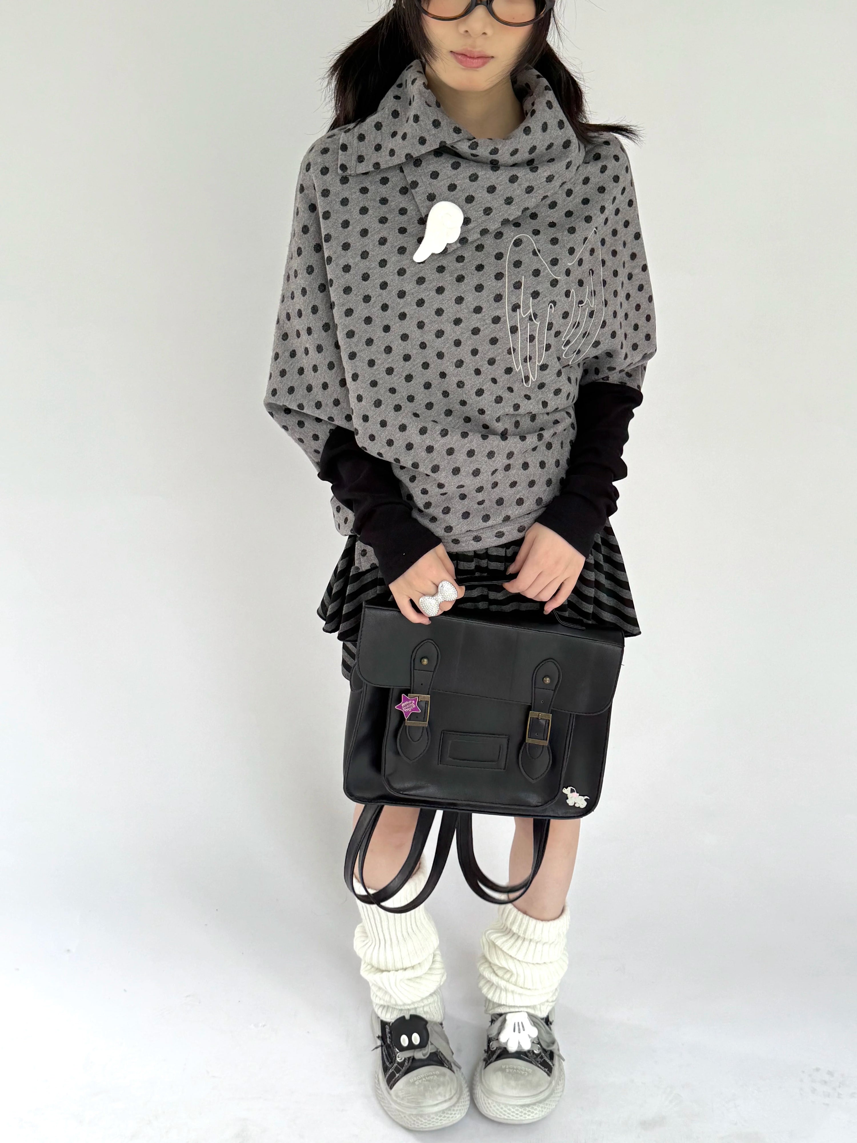 Asymmetric Polka Dot Fitted Long Sleeve T-Shirt