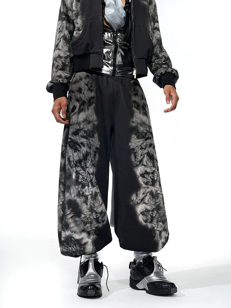 Leopard Print Short Hoodie & Sweatpants & Half Sweatpants Setup