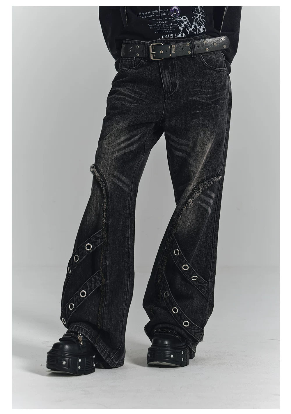 Washed Frayed Wide-Leg Straight Denim Jeans