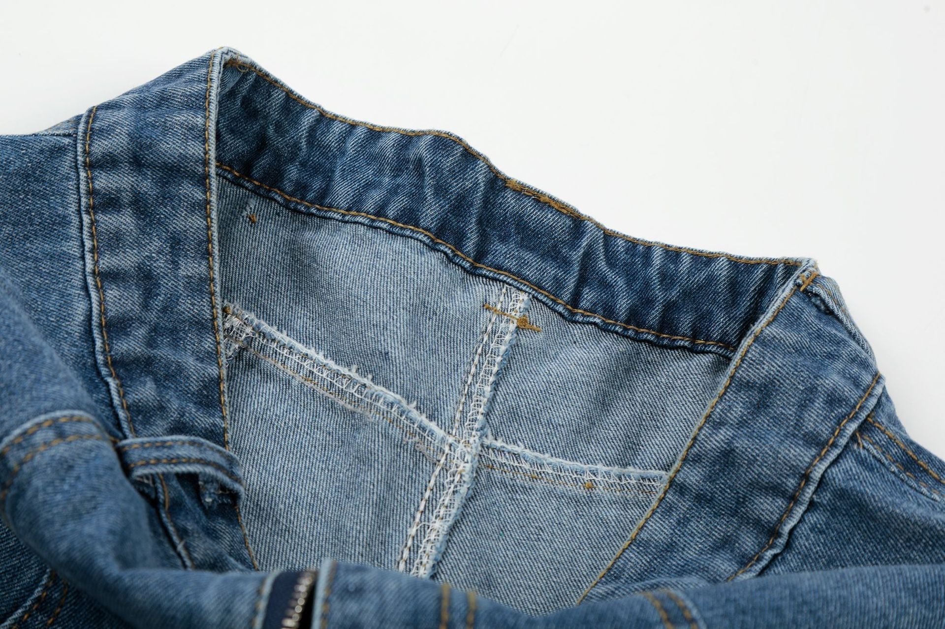 Curved Wide Leg Patchwork Denim Jeans