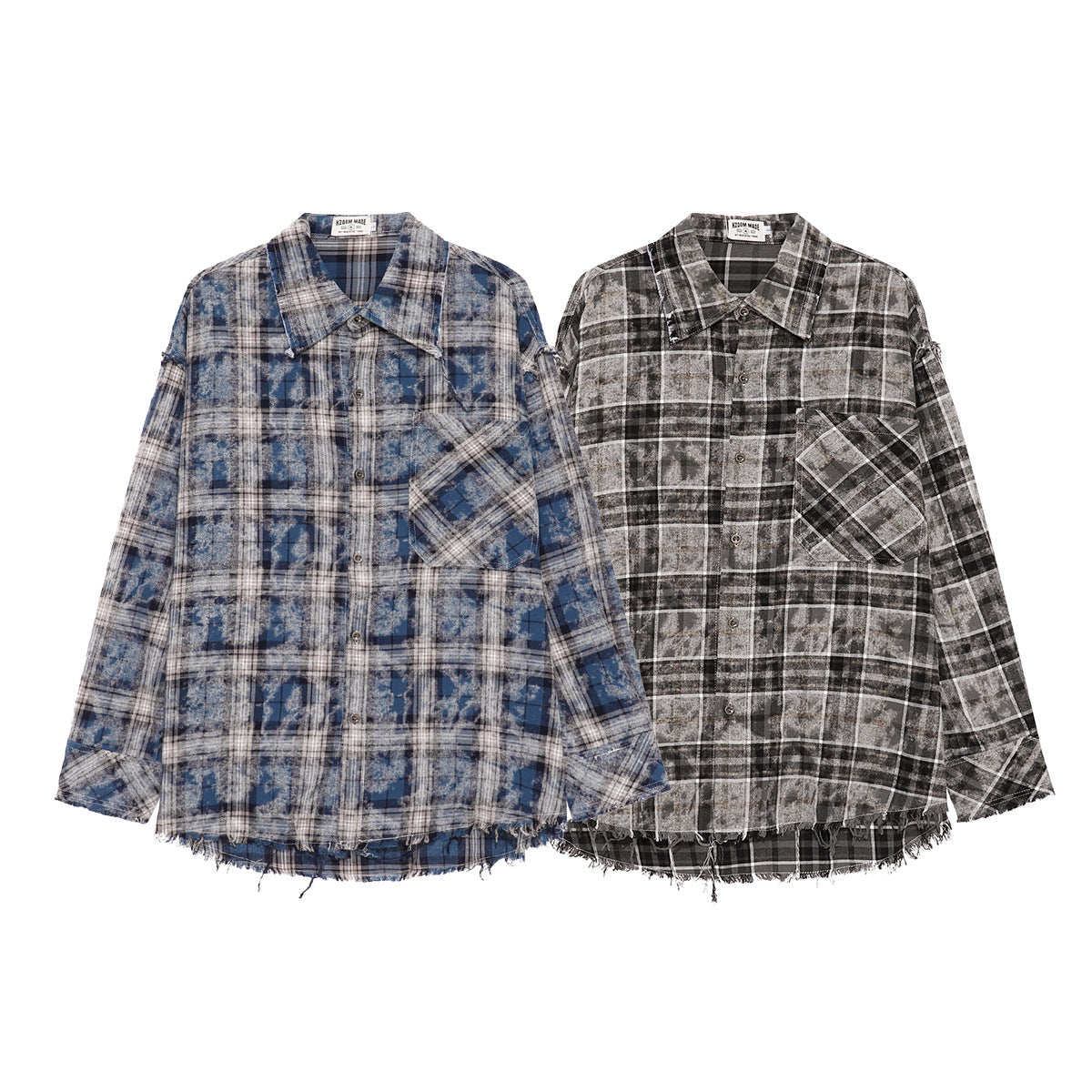 Plaid Washed Fringe Long Sleeve Shirt