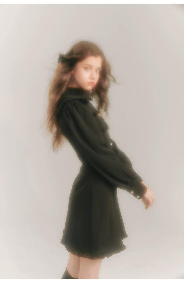 Double Neck Long Sleeve Shirt Dress
