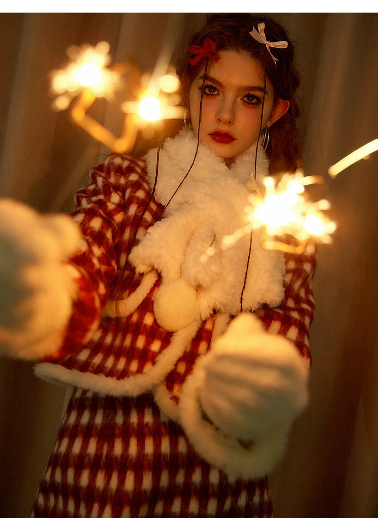 Christmas Plaid Tweed Jacket & Short Skirt Setup