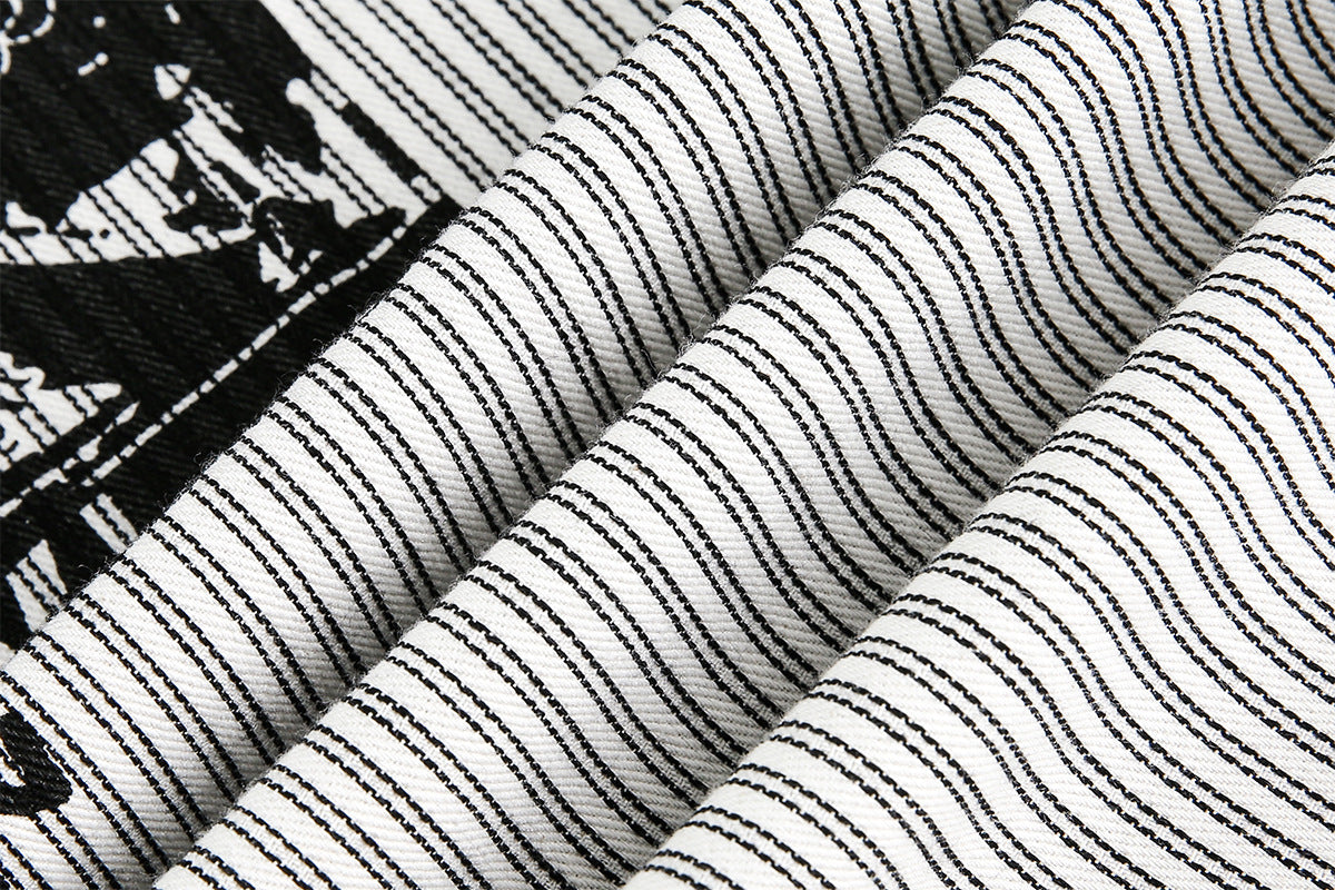 Camicia a maniche lunghe sfilacciata con stampa grafica a righe
