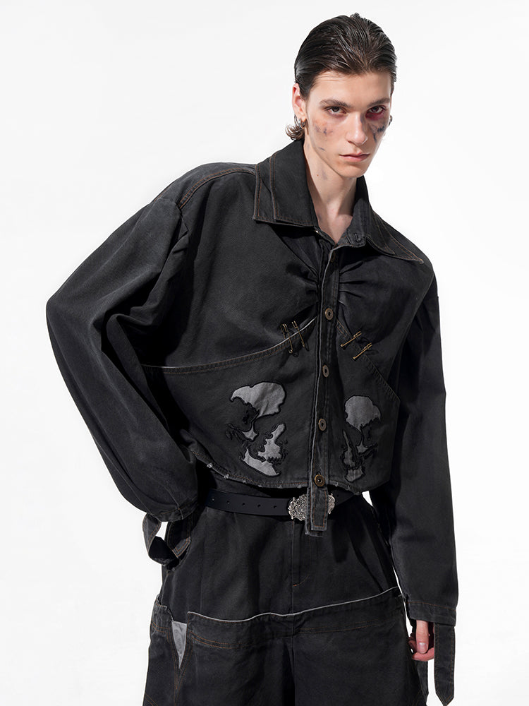 Large Pocket Denim Short Jacket & Wide-leg Short Setup