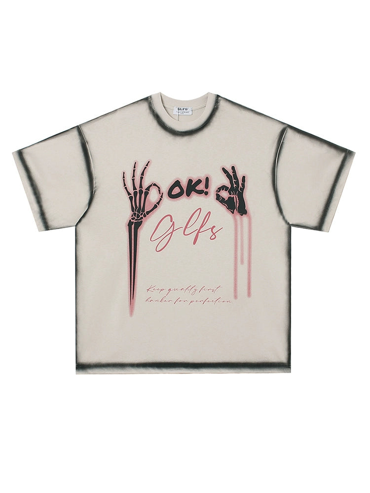 T-shirt retrò con teschio tie-dye