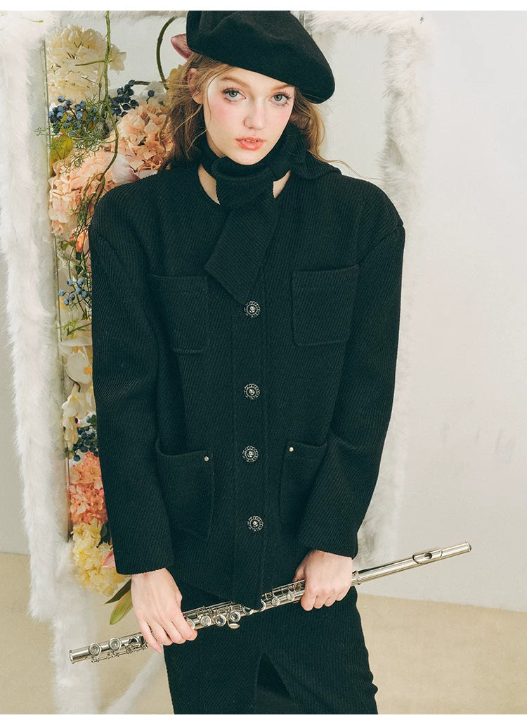 Oversize Corduroy Jacket & Ankle-Length Skirt Setup