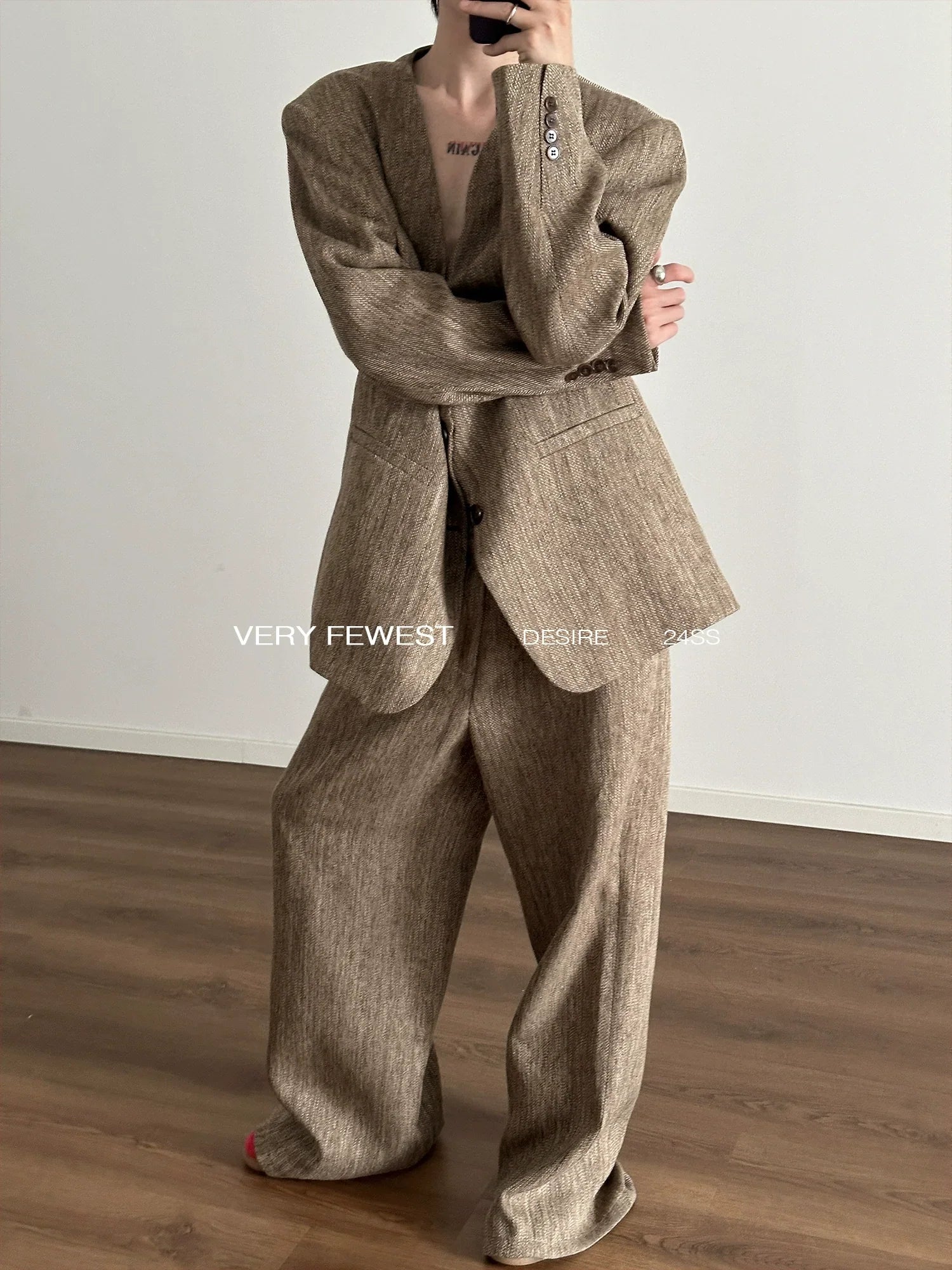 Shoulder Pad Tailored Jacket & Wide Leg Trousers Setup