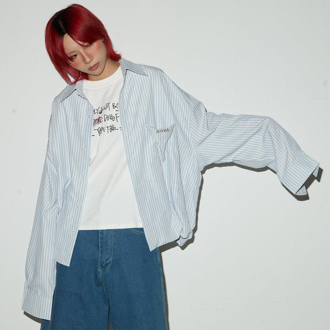 Stripe Oversize Long Sleeve Shirt