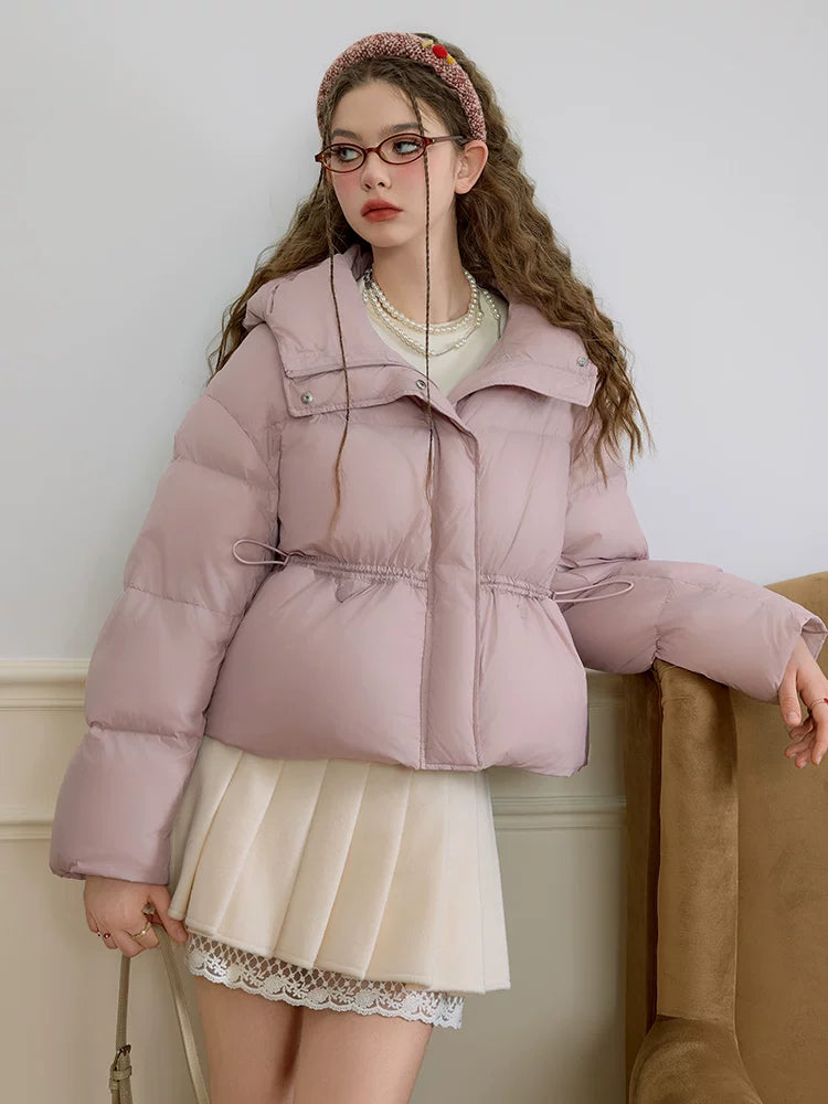 Embroidery Hooded Stand Neck White Duck Down Jacket
