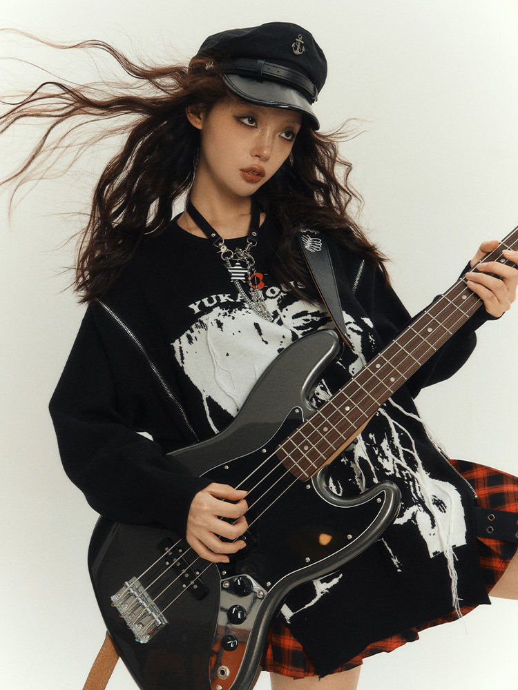 Zipper Design Oversize Knit Sweater