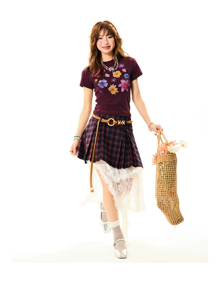 Flower Print Cropped Short Sleeve T-Shirt