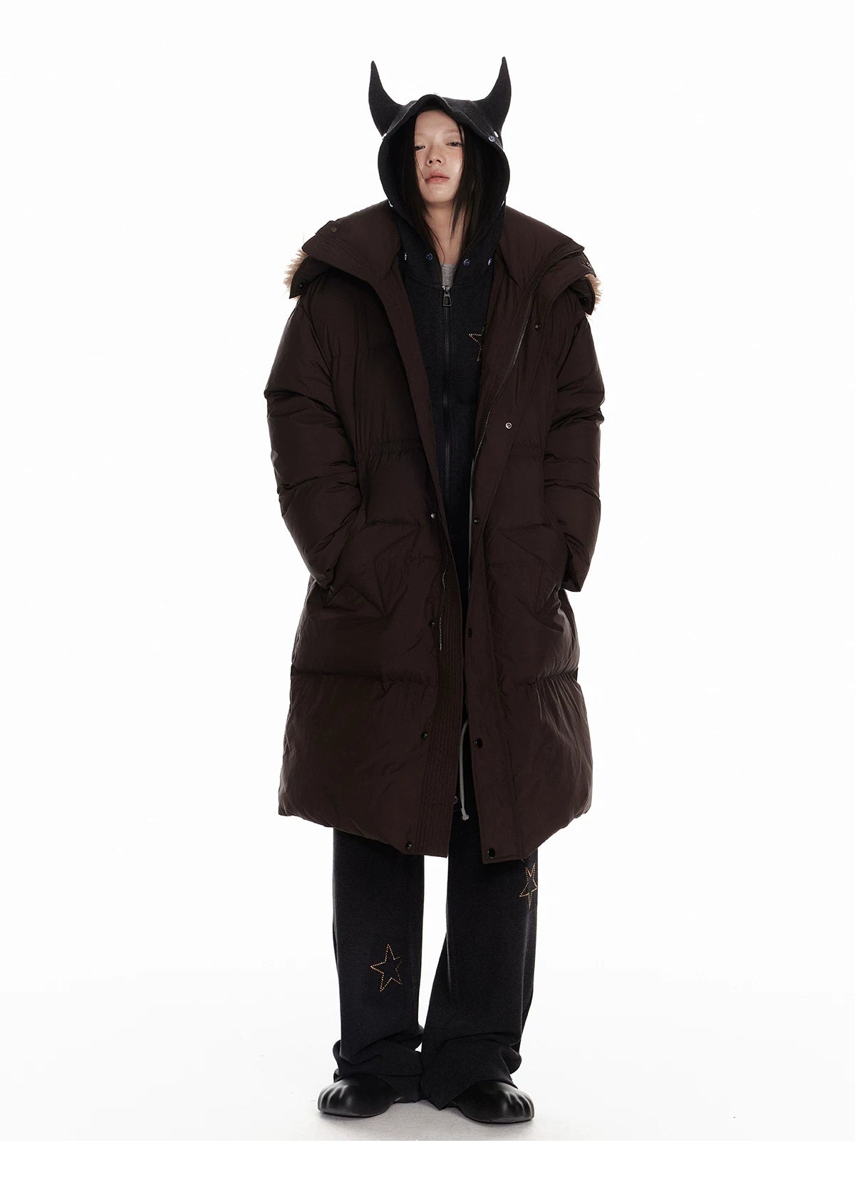 Horn Fur Collar Fuzzy Zipper Hoodie & Wide-Leg Pants Setup