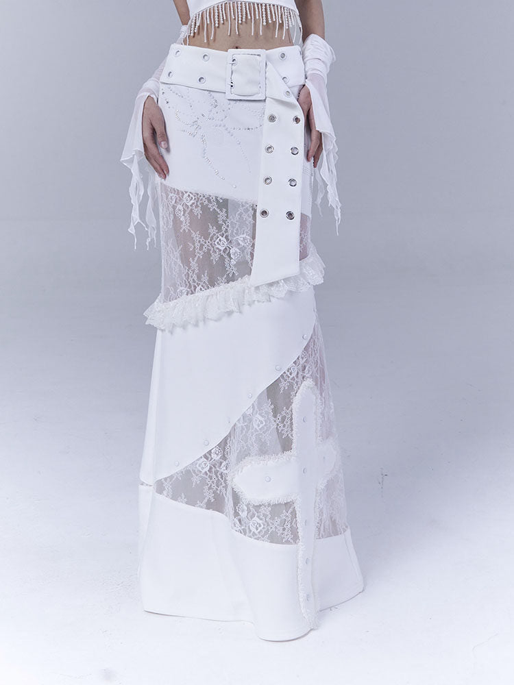 Lace Patchwork Low Waist Long Skirt