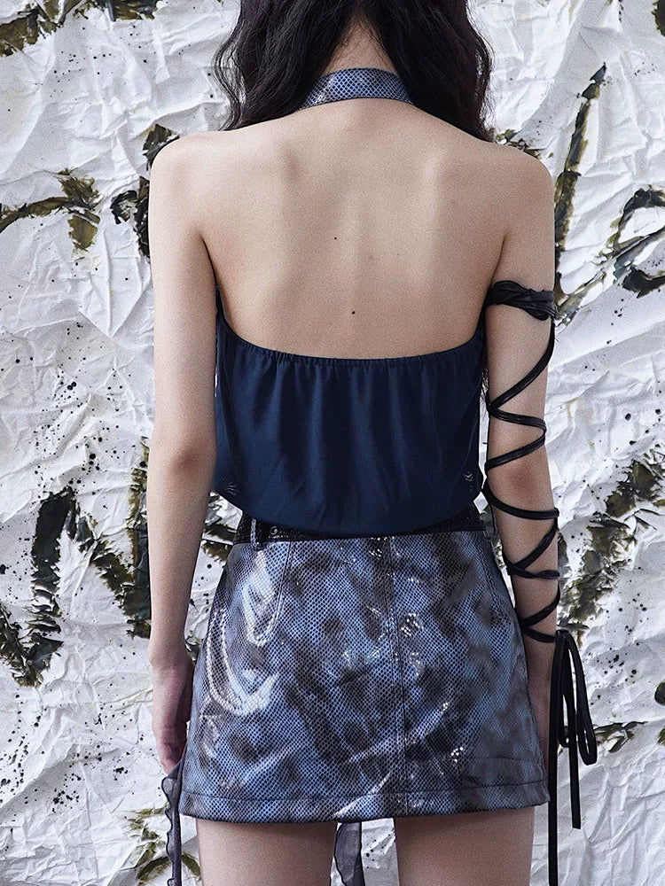 Backless Halter Pleats Top
