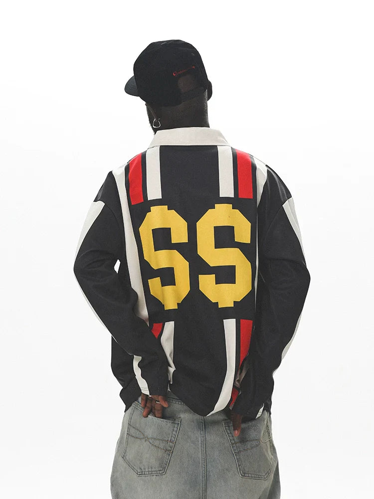Sporty Colorblock Long Sleeve Polo Shirt