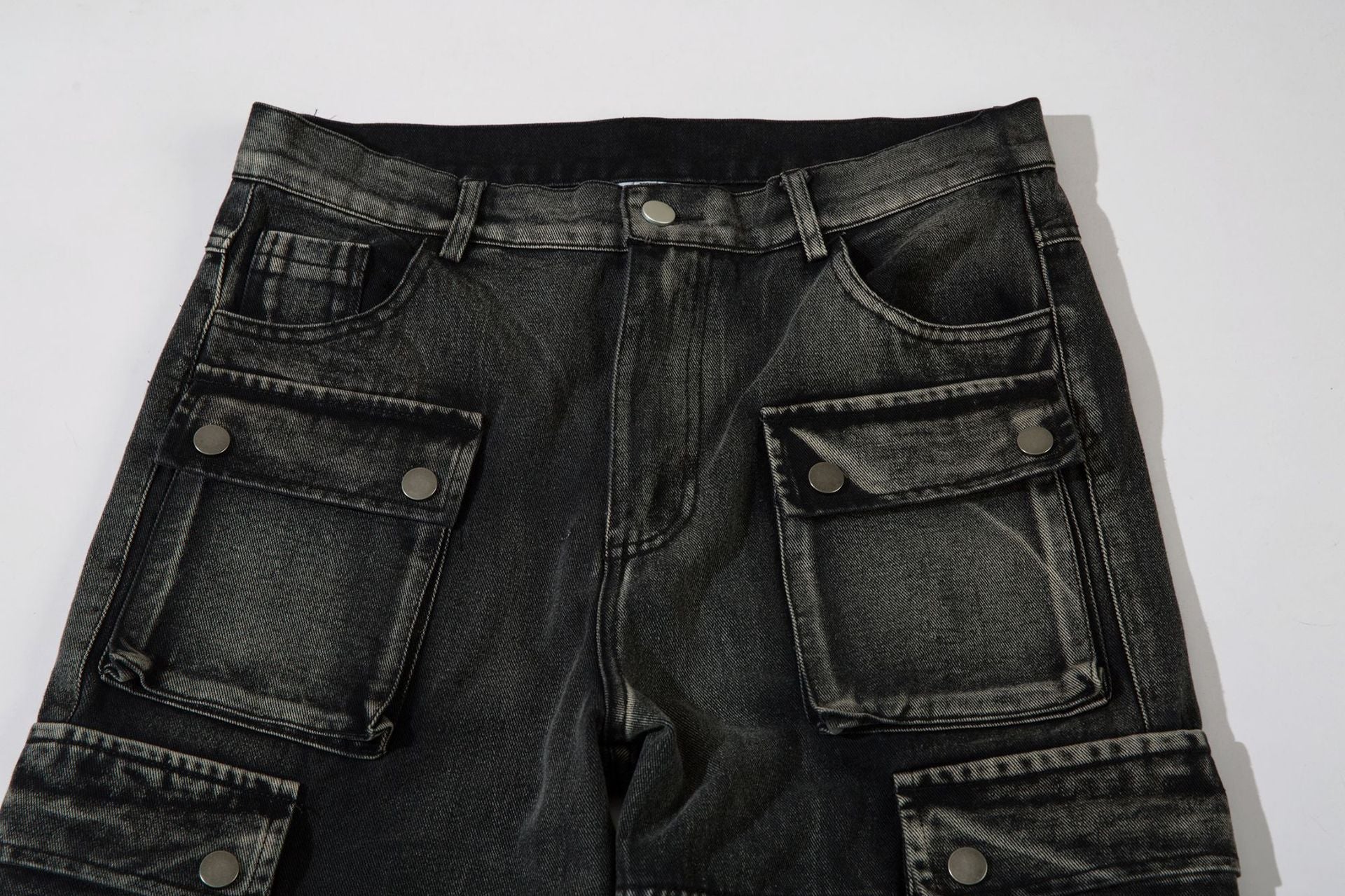 Cargo Pocket Embroidery Wide Leg Denim Jeans