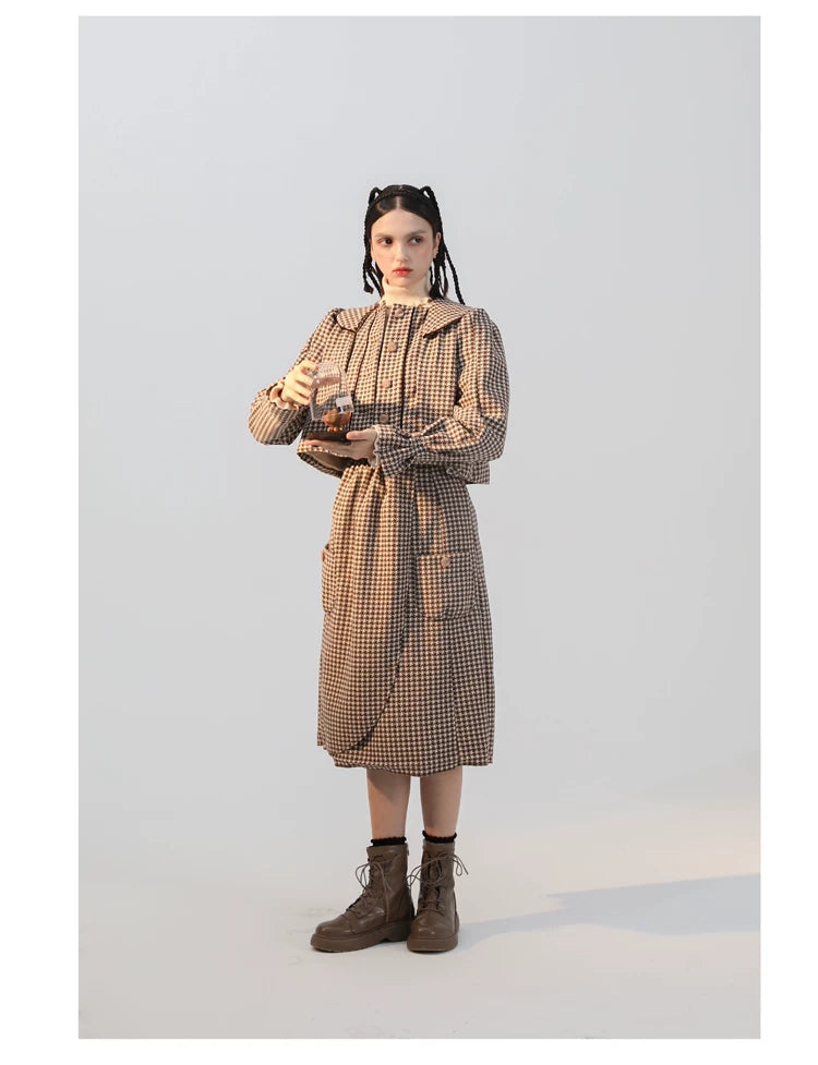 Plaid Wool Candy Sleeve Jacket & Half Skirt Setup