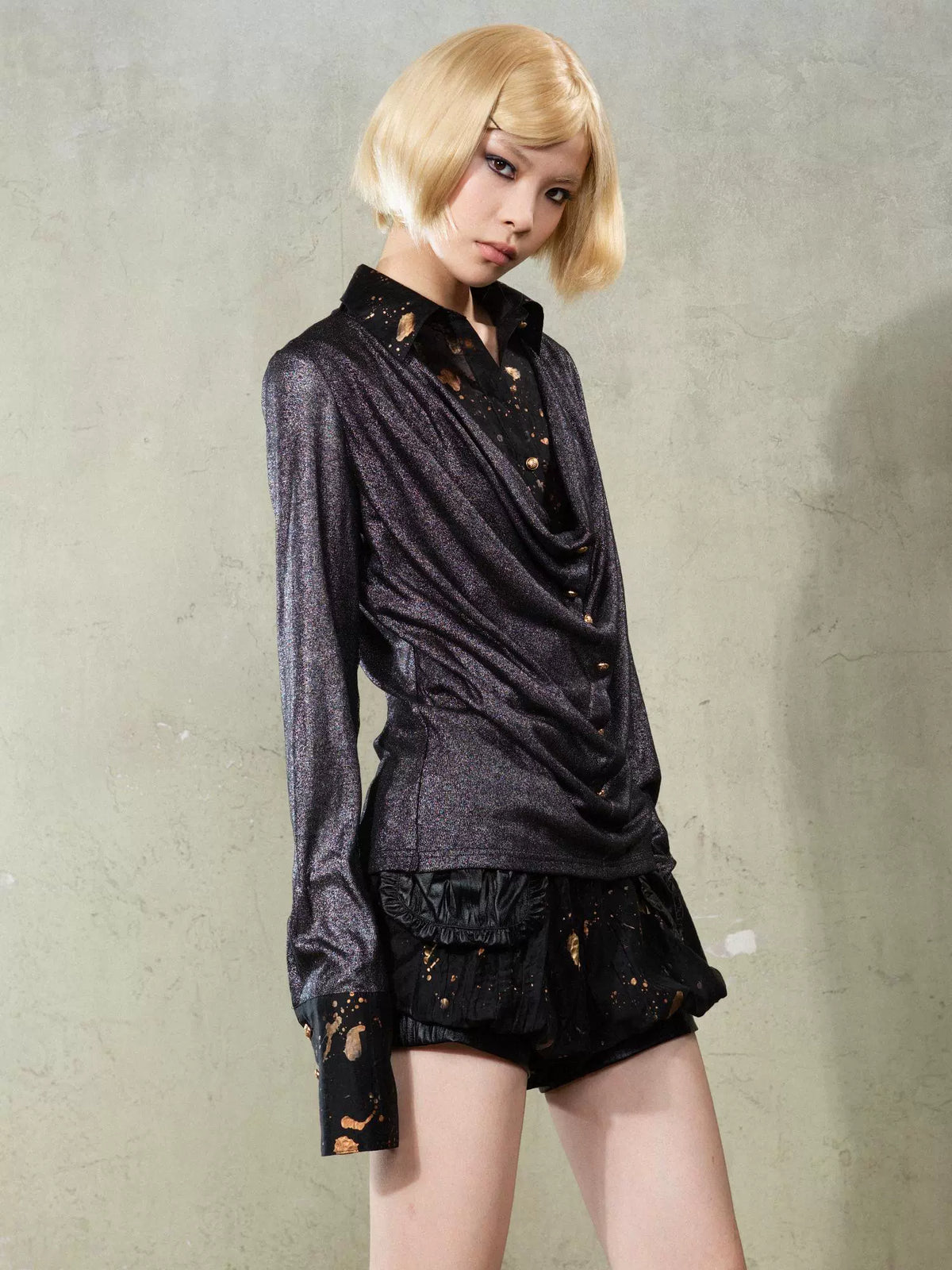 V-Neck Fake Layered Patchwork Long Sleeve Shirt
