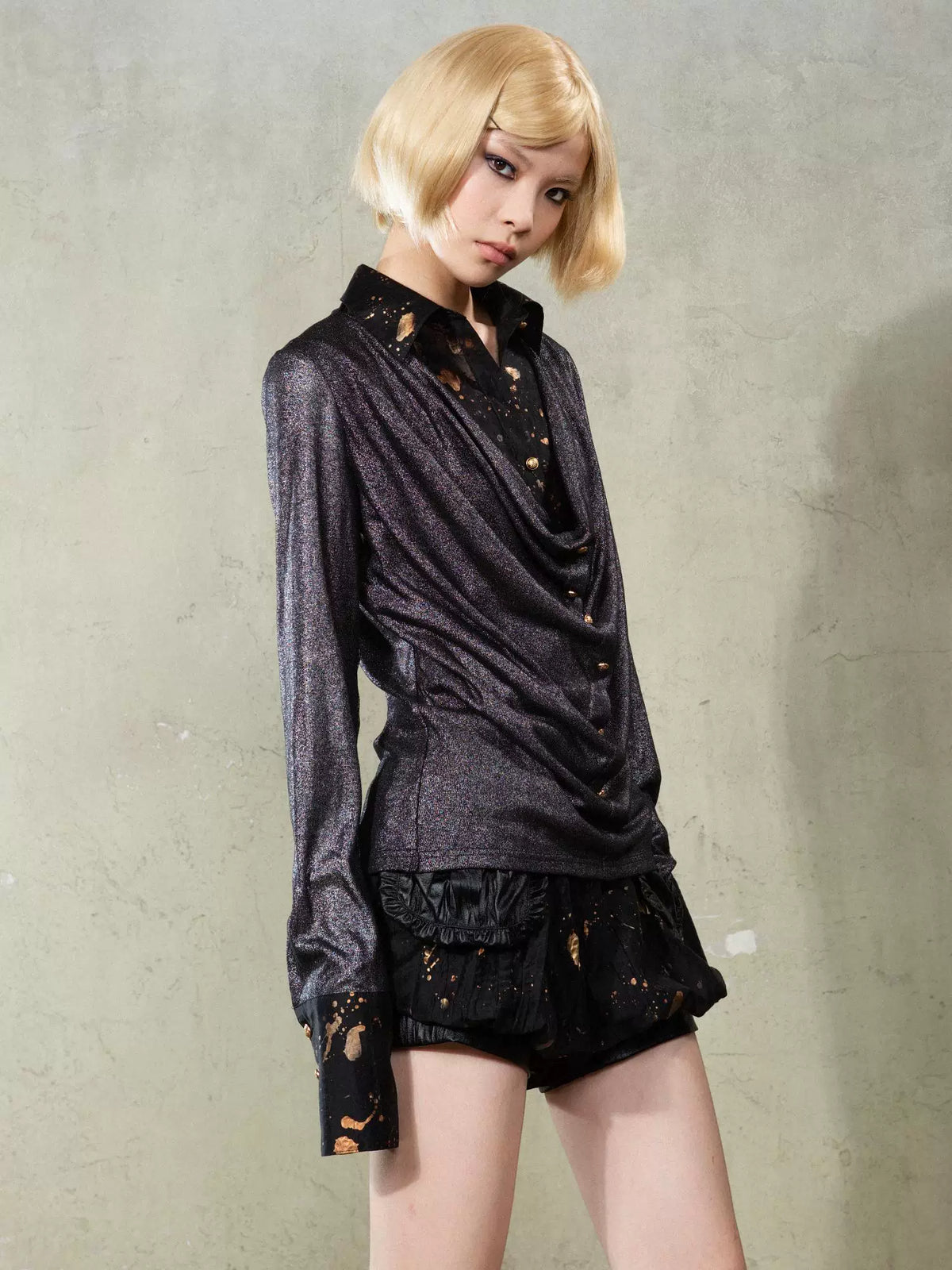 V-Neck Fake Layered Patchwork Long Sleeve Shirt