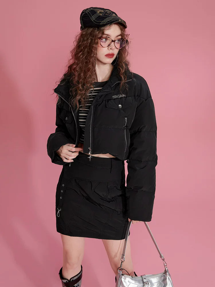 Ensemble veste courte légère en duvet de canard blanc et jupe
