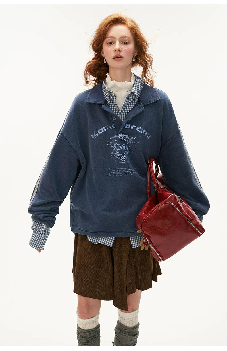 Washed Lace Polo Sweatshirt