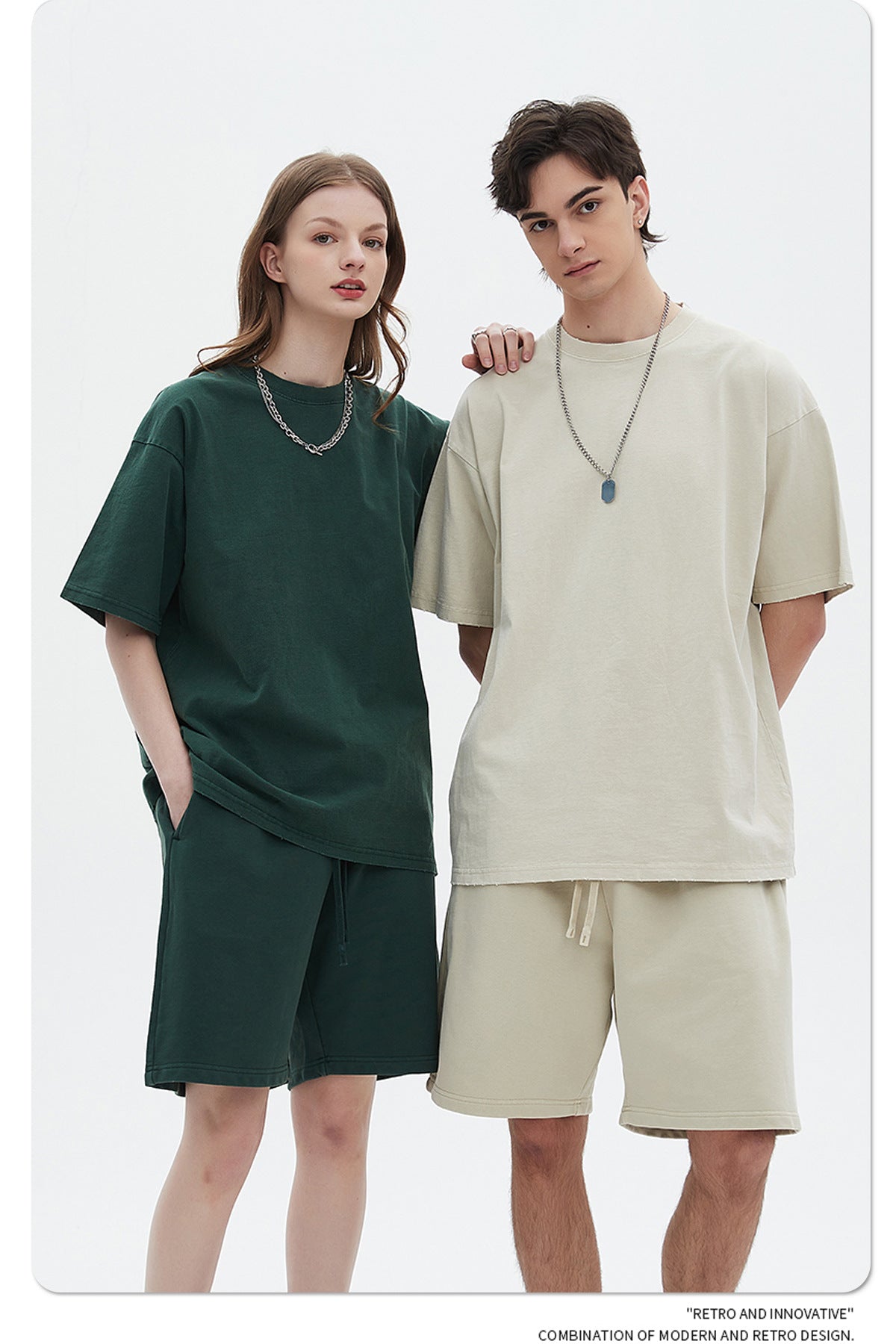Washed Dyed Oversize Damage Short-sleeve T-shirt & Short Sweatpants Setup