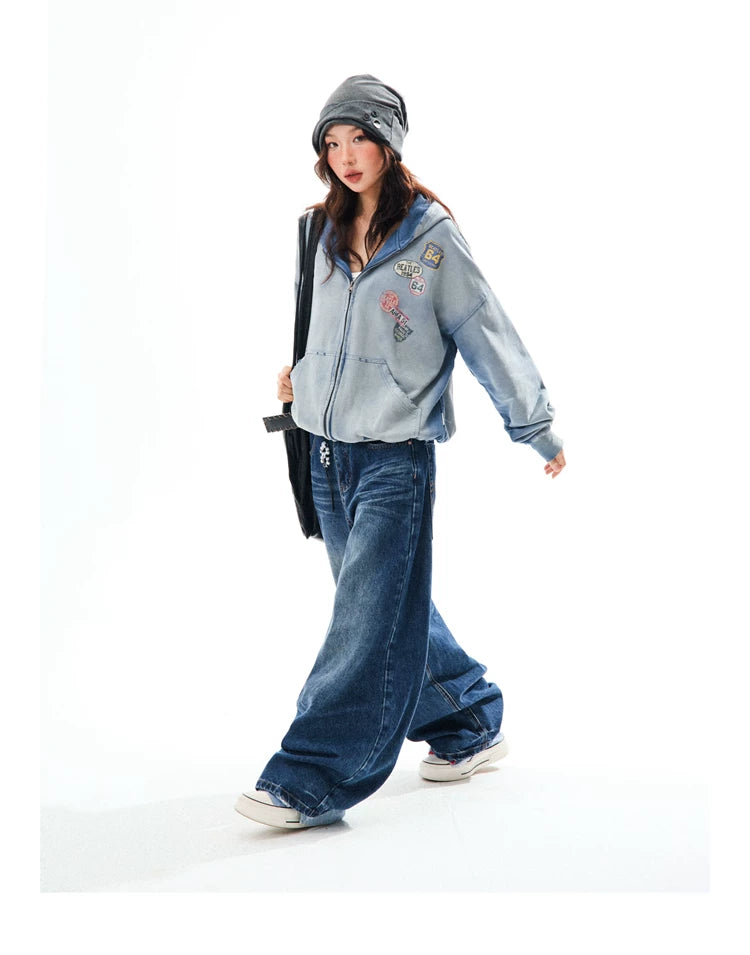 Washed Oversize Zip-Up Hoodie
