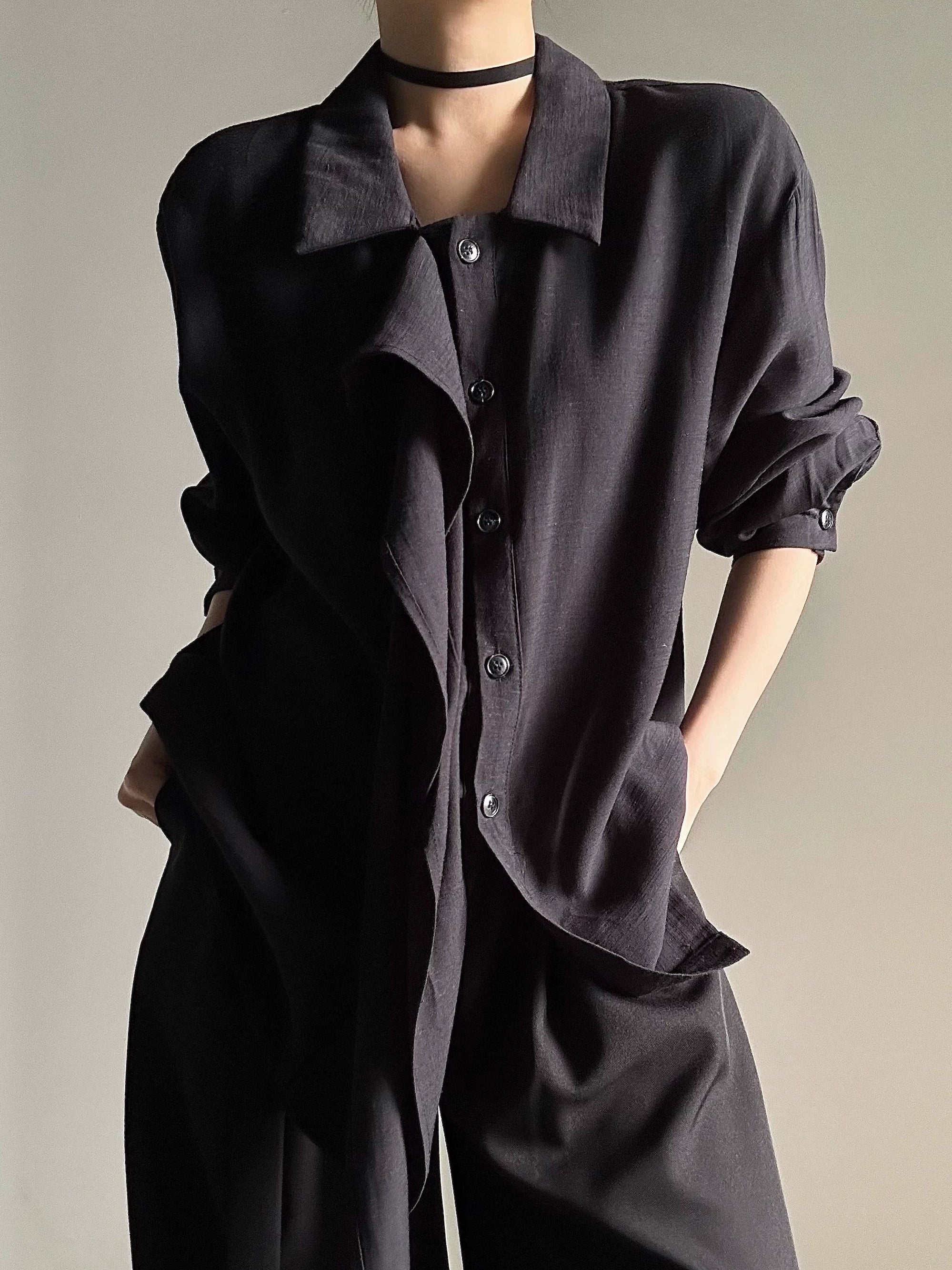 Draped Design Long Sleeve Shirt