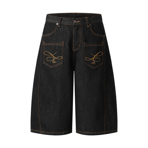 Bermudas de pernera ancha con bordado - Marina / S