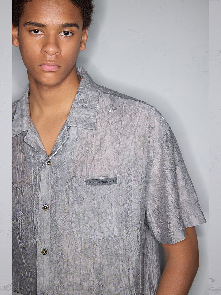 Jacquard Cuban Collar Short Sleeve Shirt