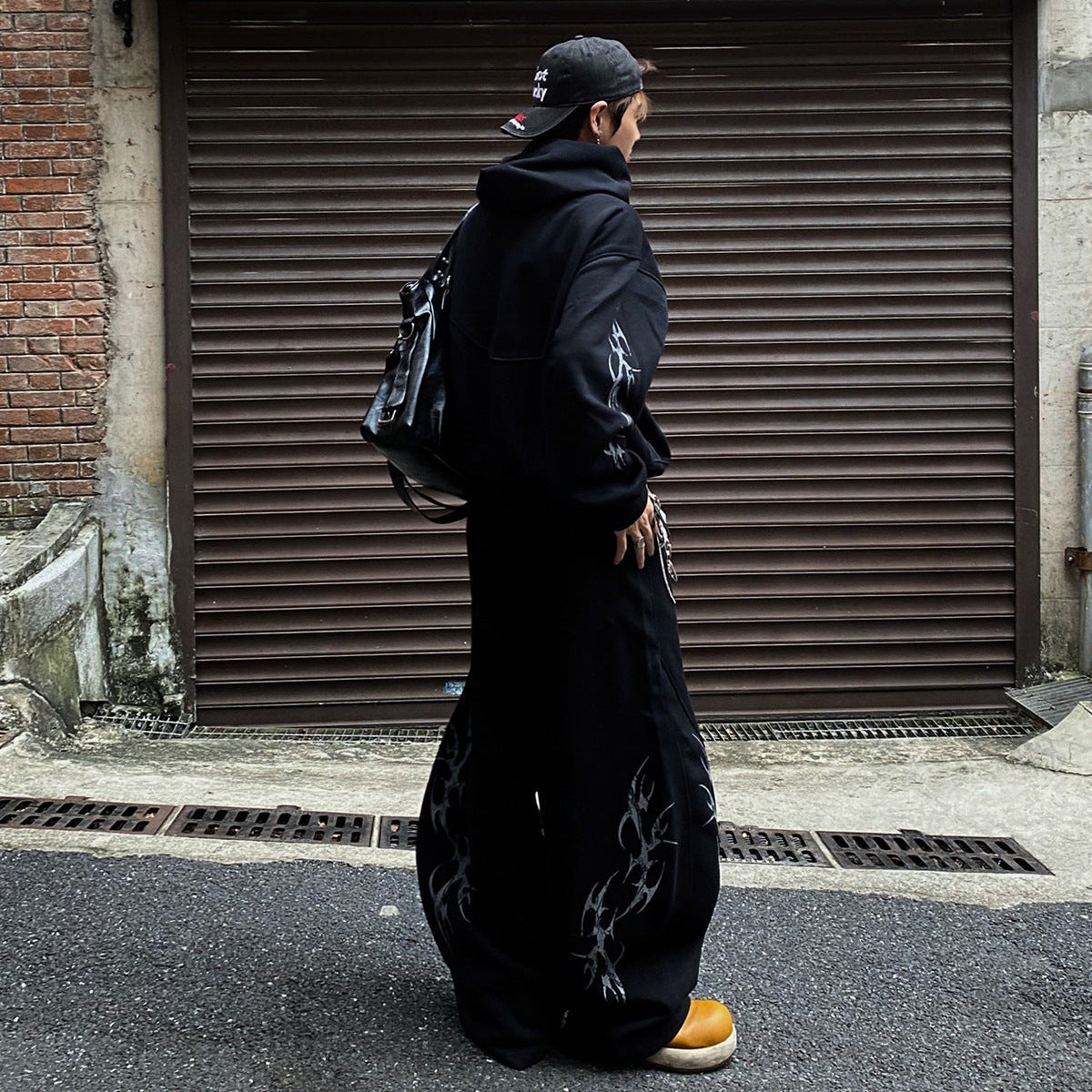 Thorn Print Zipper Hoodie & Thorn Print Wide Leg Sweatpants Setup