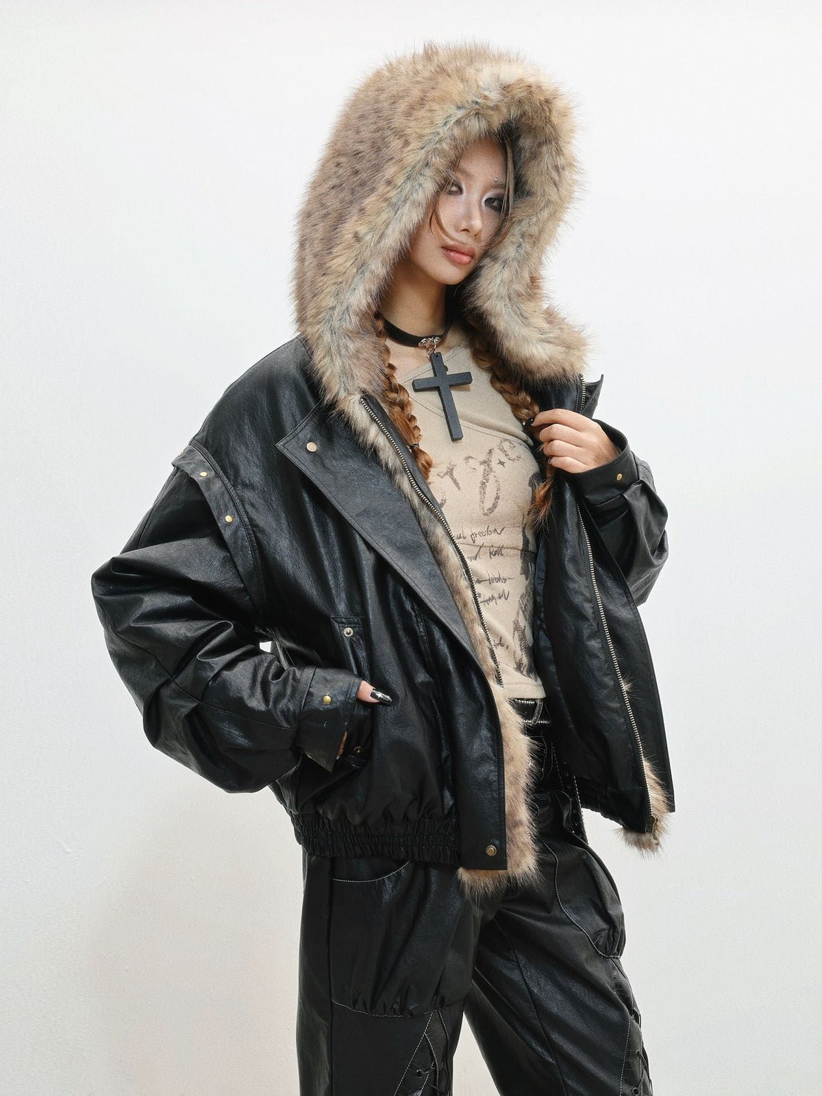 Fur Patchwork Thick PU Leather Jacket