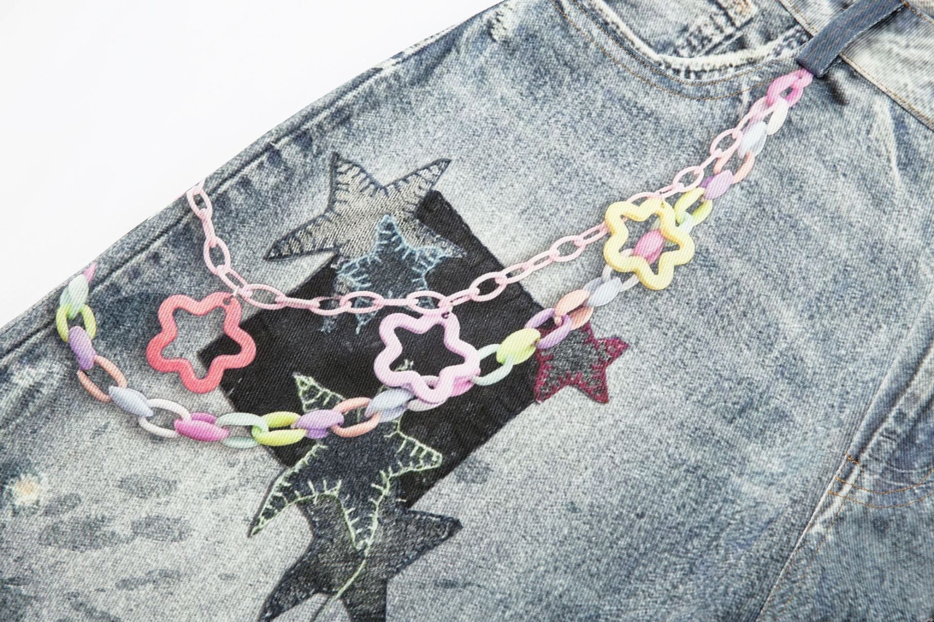 Washed Charm Patch Wide Leg Cropped Denim Jeans