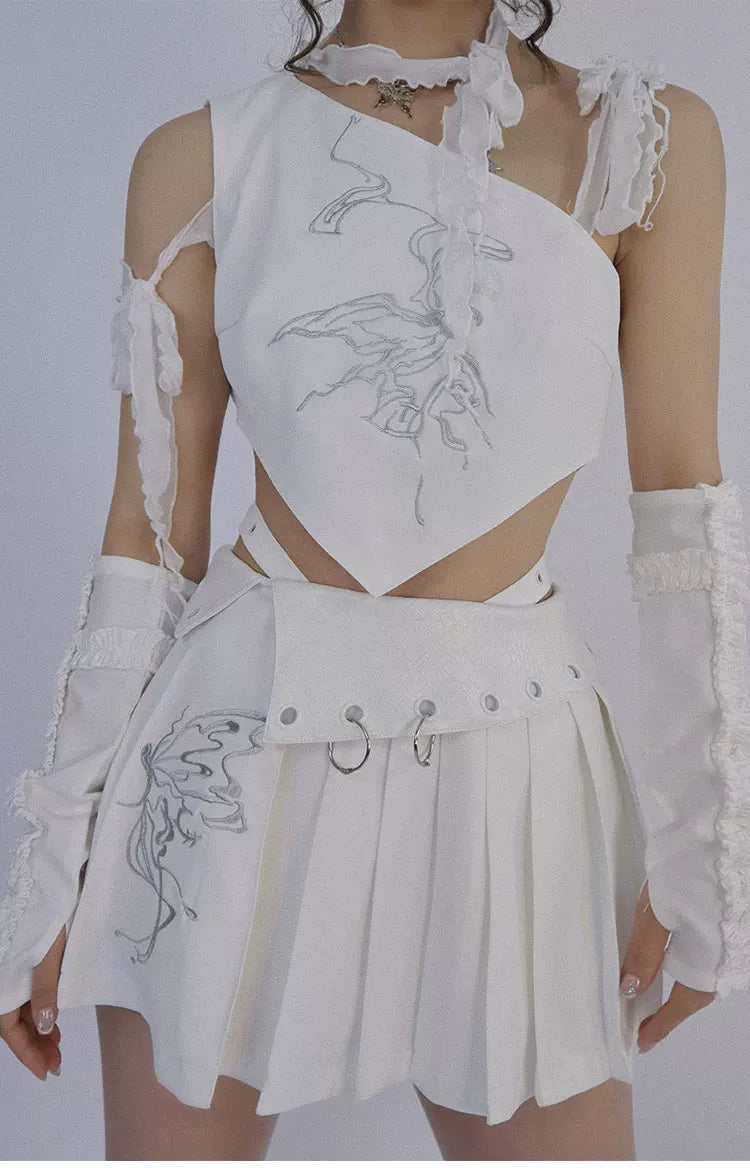 Butterfly Embroidery Tie-Strap Tank Top