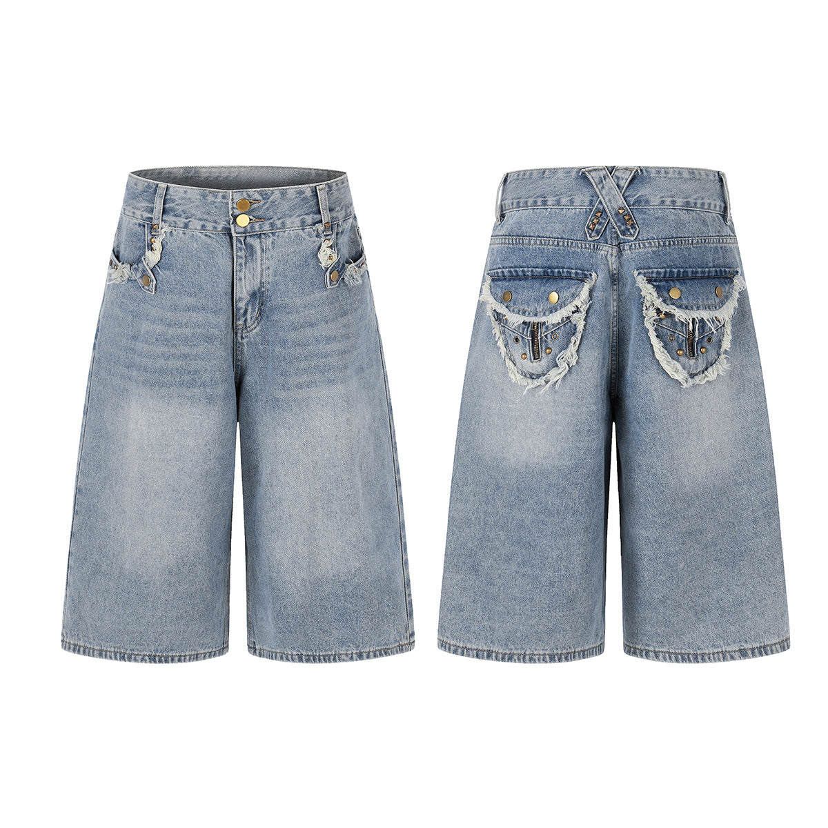 Fringe Studs Denim Jort