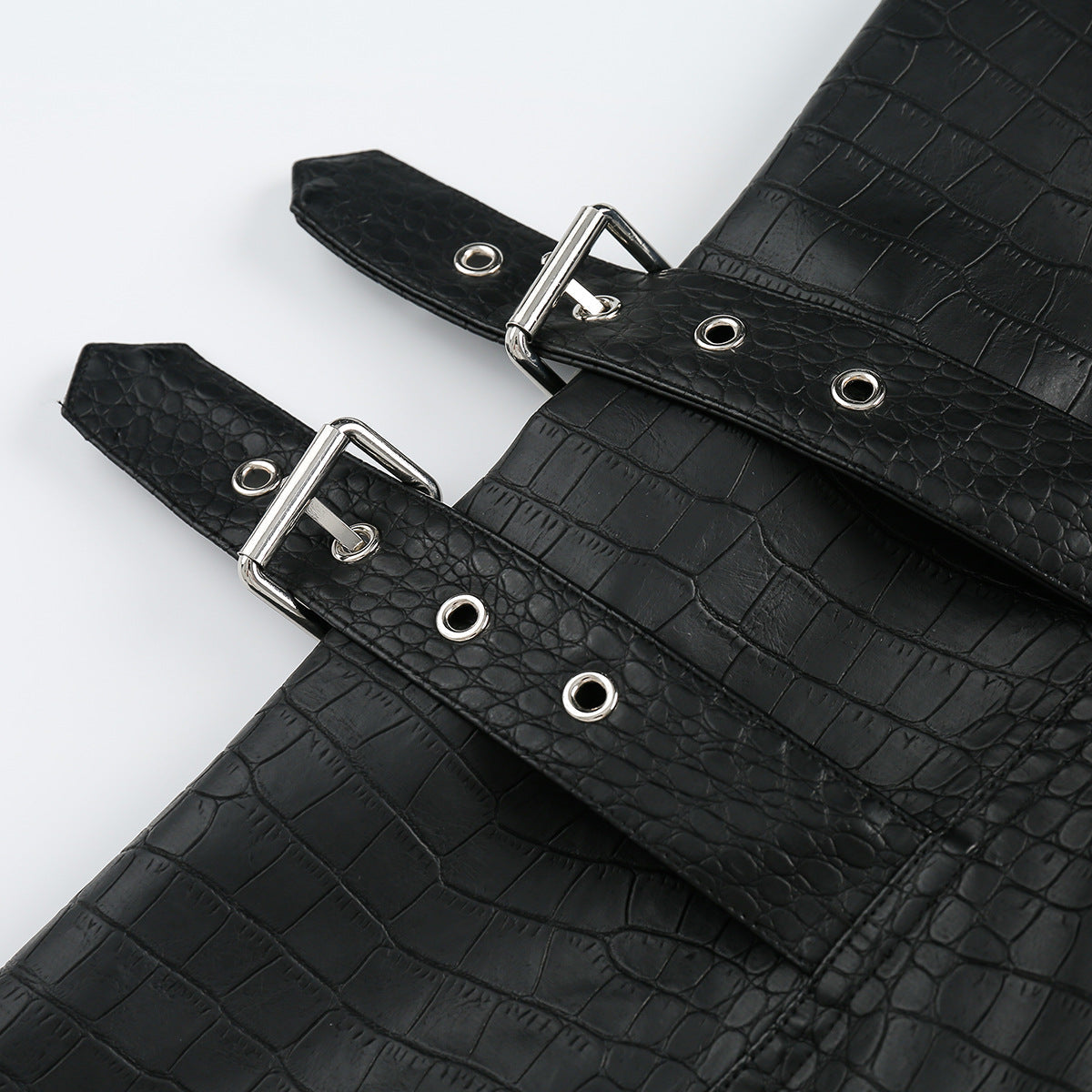DAXUEN black crocodile-embossed faux leather jacket