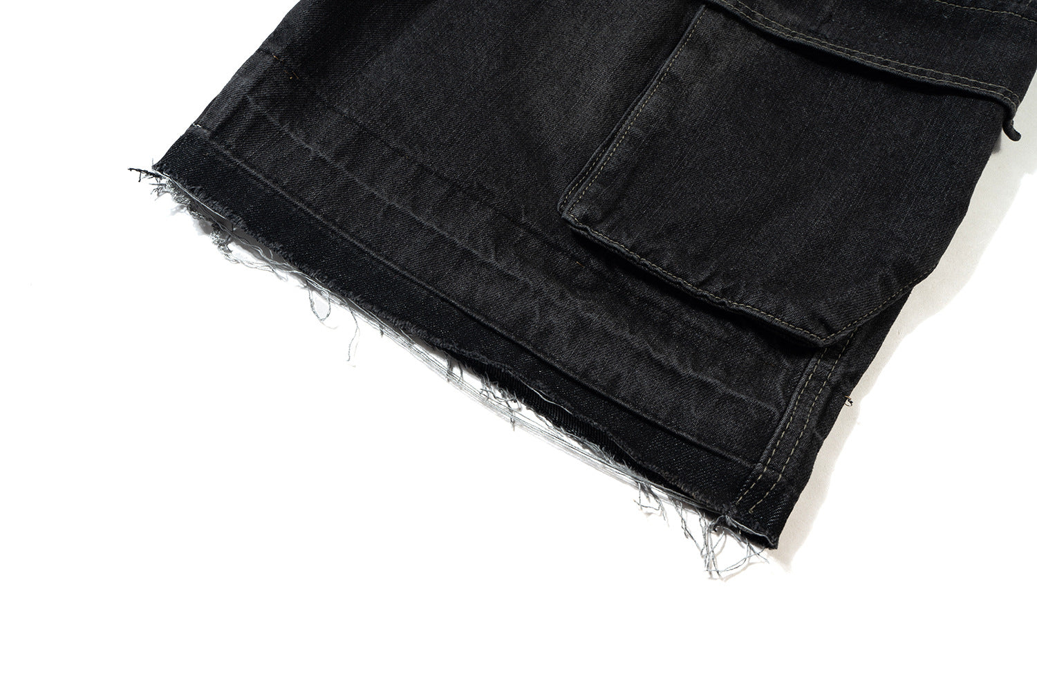 Drawstring Cargo Damage Denim Jort