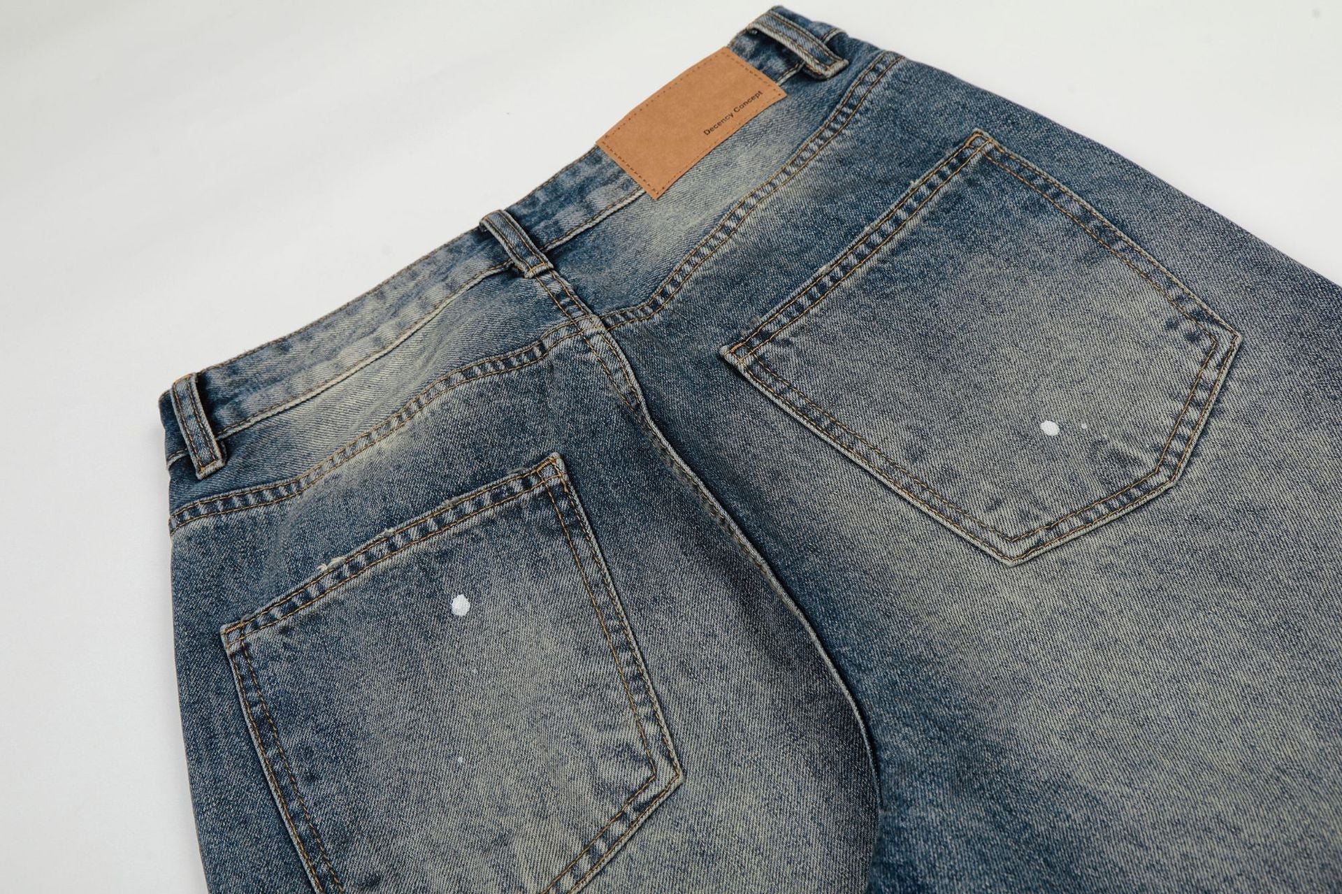 Washed Whisker Paint Splatter Straight Denim Jeans