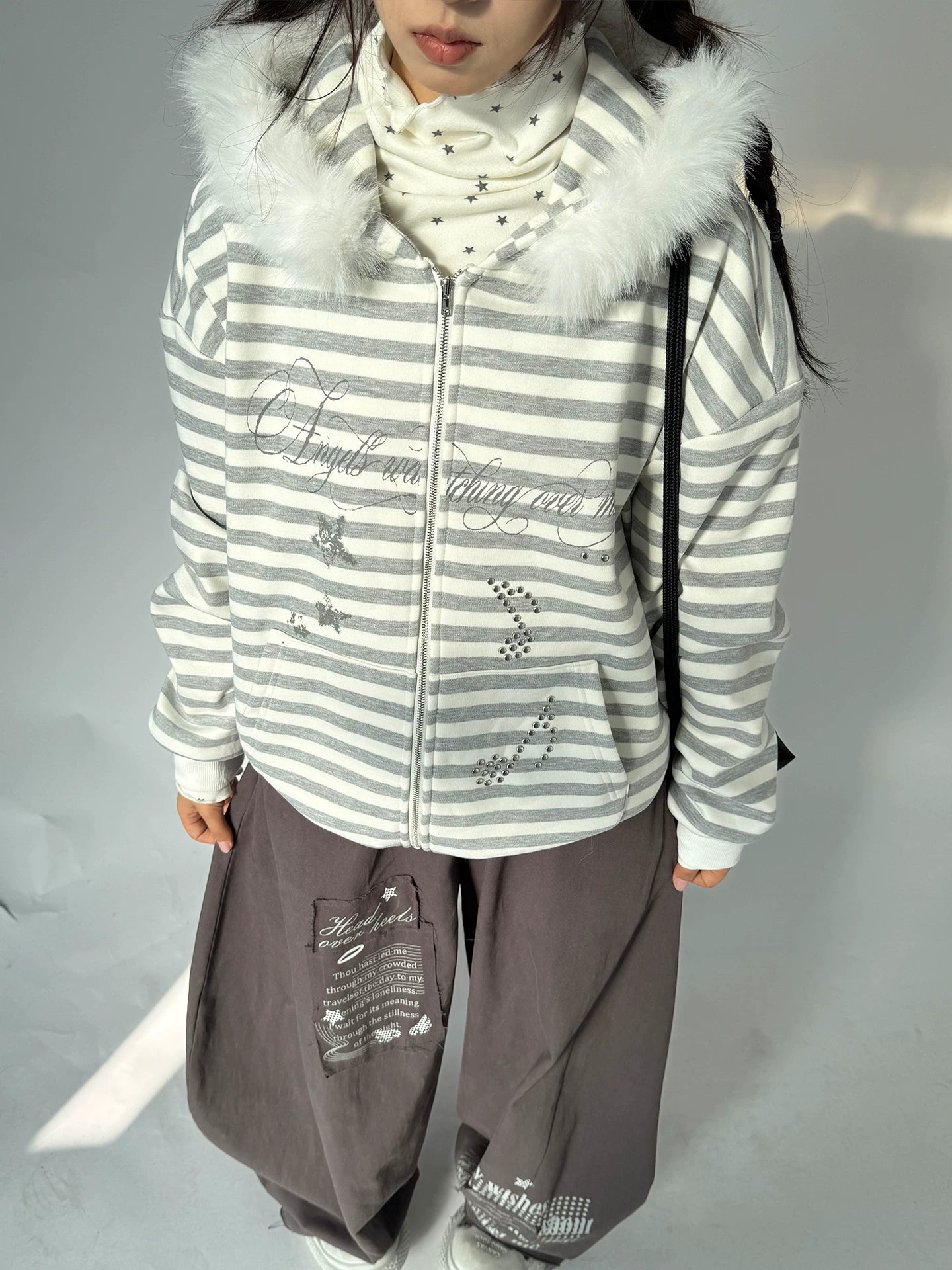 Detachable Fur Collar Fleece Lining Hooded Jacket