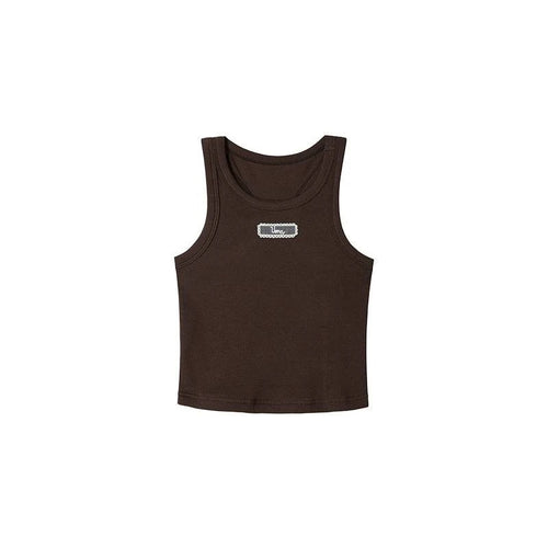 Gestreept, cropped, ronde hals vest met uitgesneden details - S / Bruin