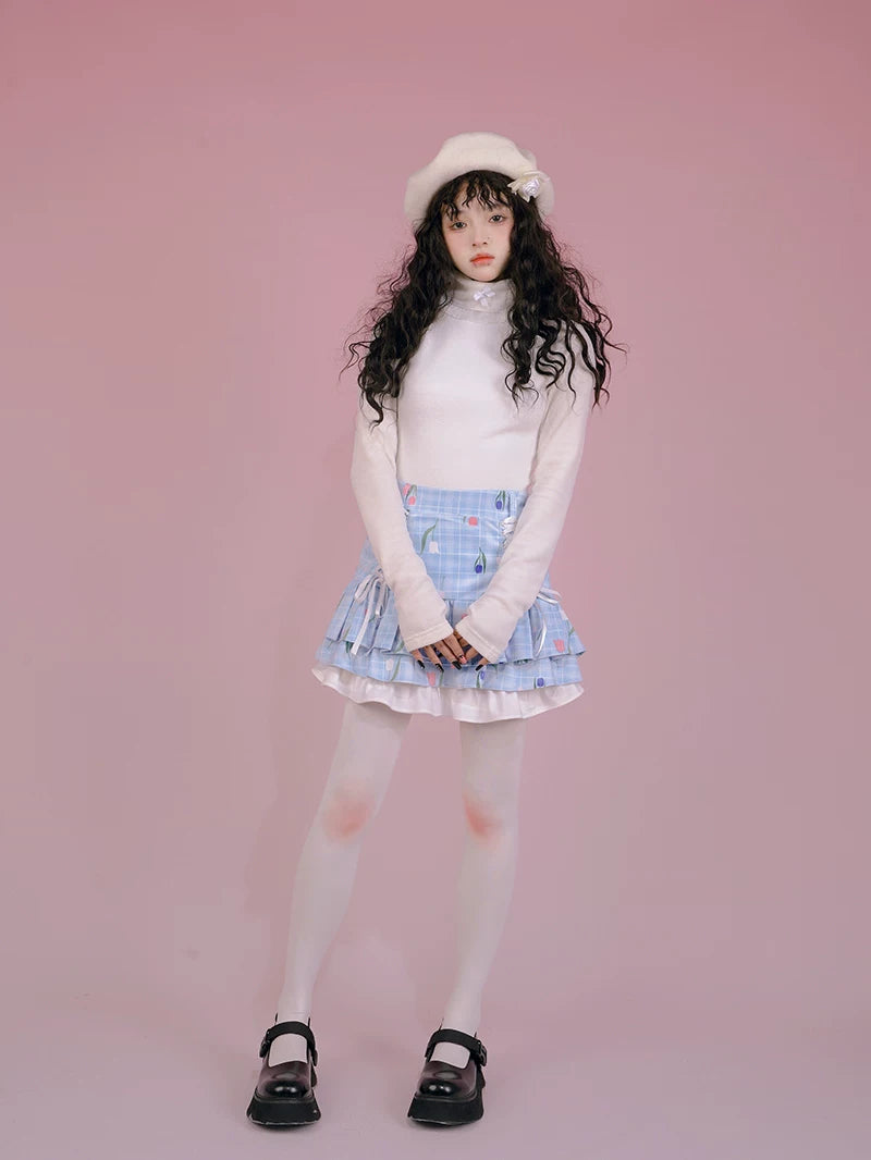 Flower Print Bow Skirt Na8271-K
