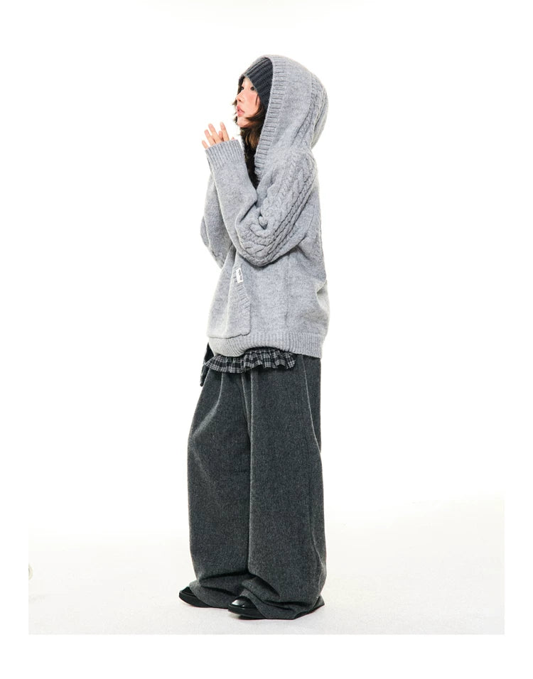 Hooded Toggle-Front Knit Sweater