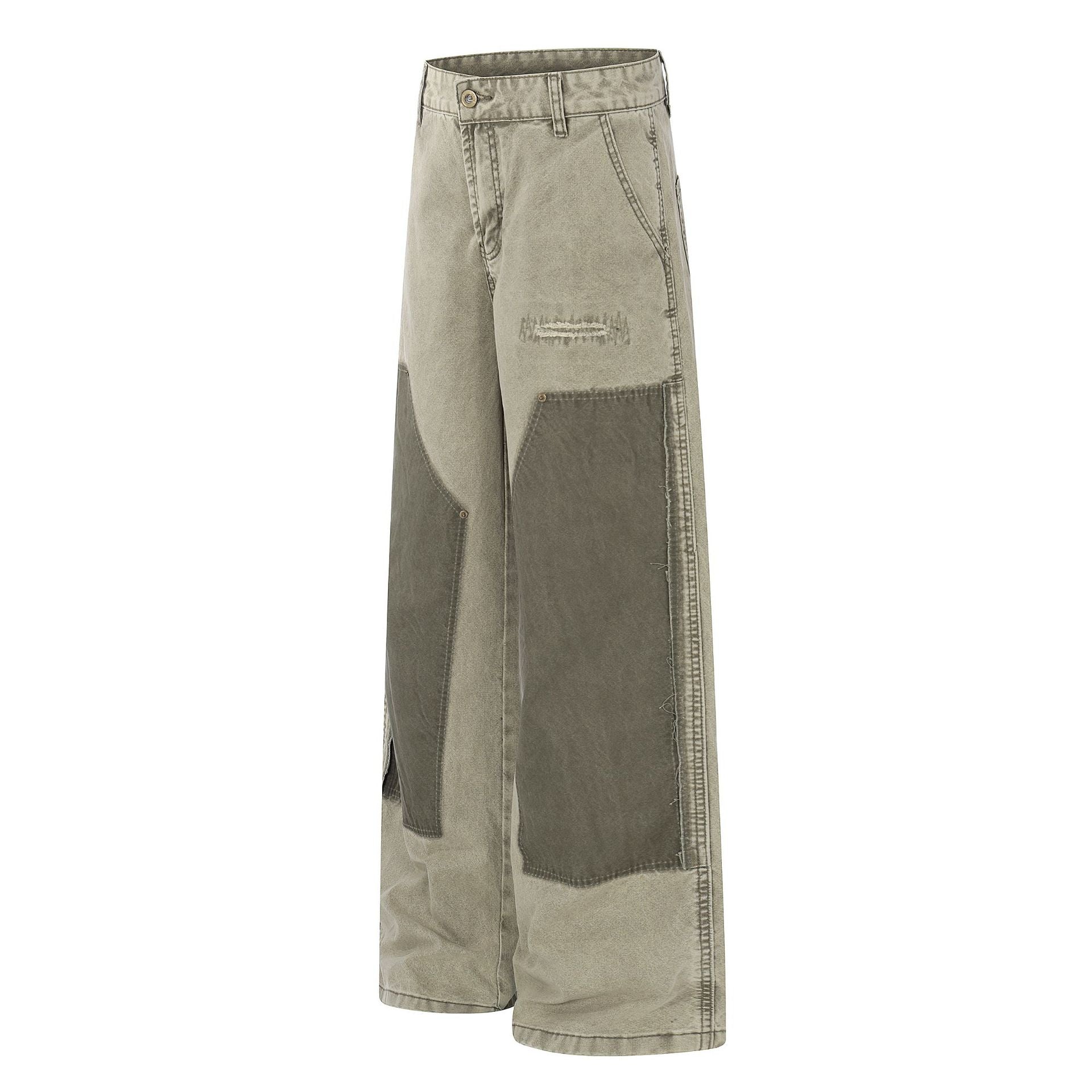 Damage Patchwork Wide Leg Cargo Pants