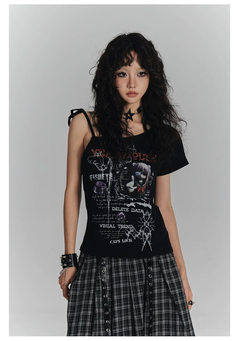 Off-Shoulder Graphic Print Slim Short Sleeve T-Shirt