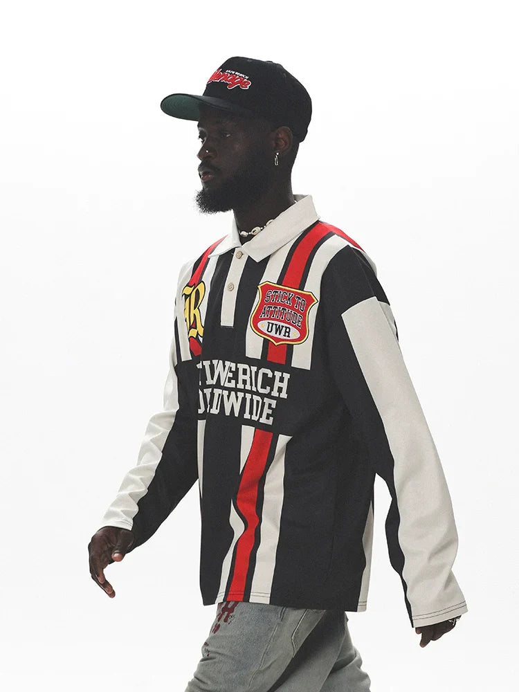Sporty Colorblock Long Sleeve Polo Shirt