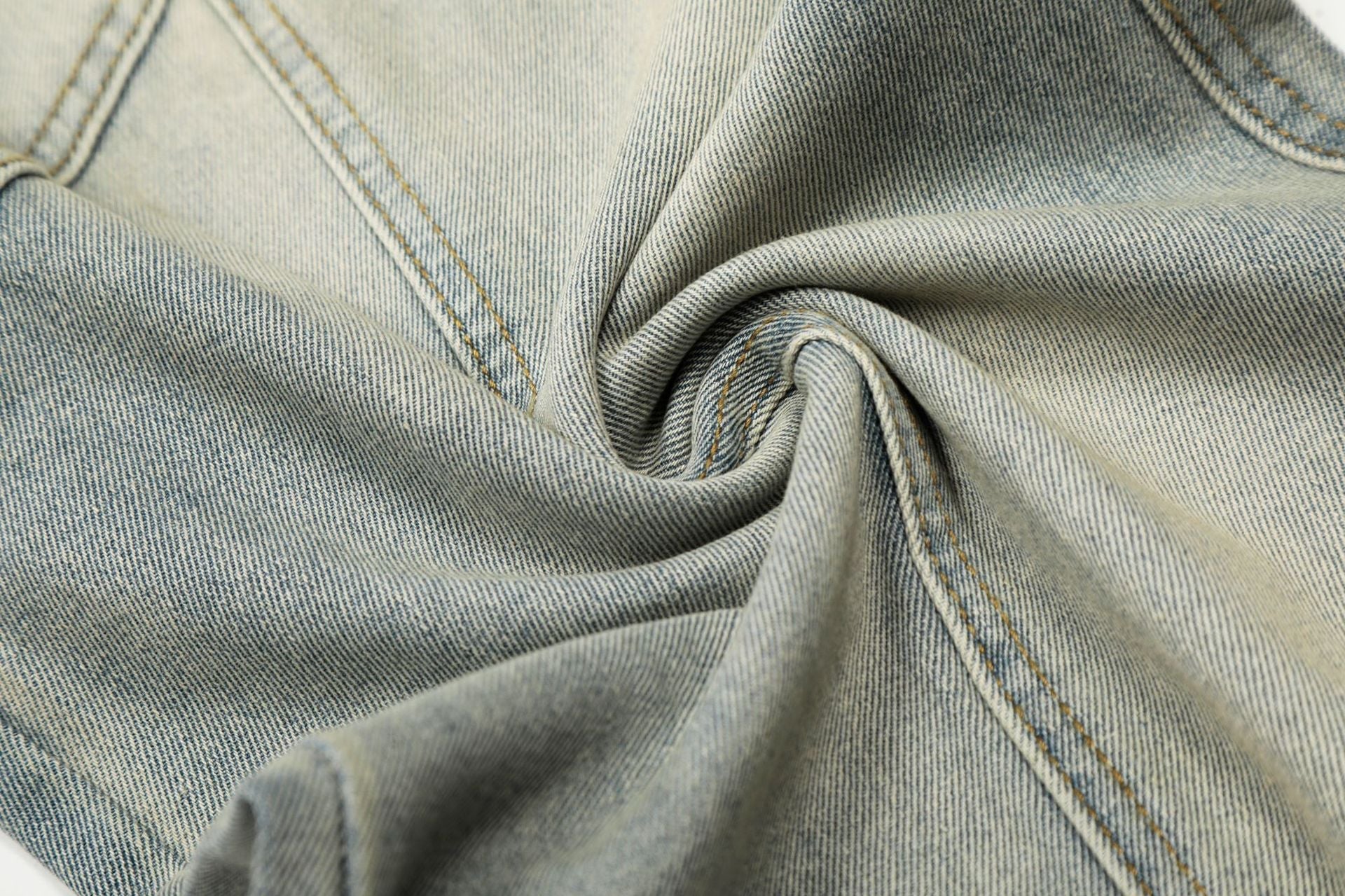 Washed Damage Panel Curved Denim Jeans