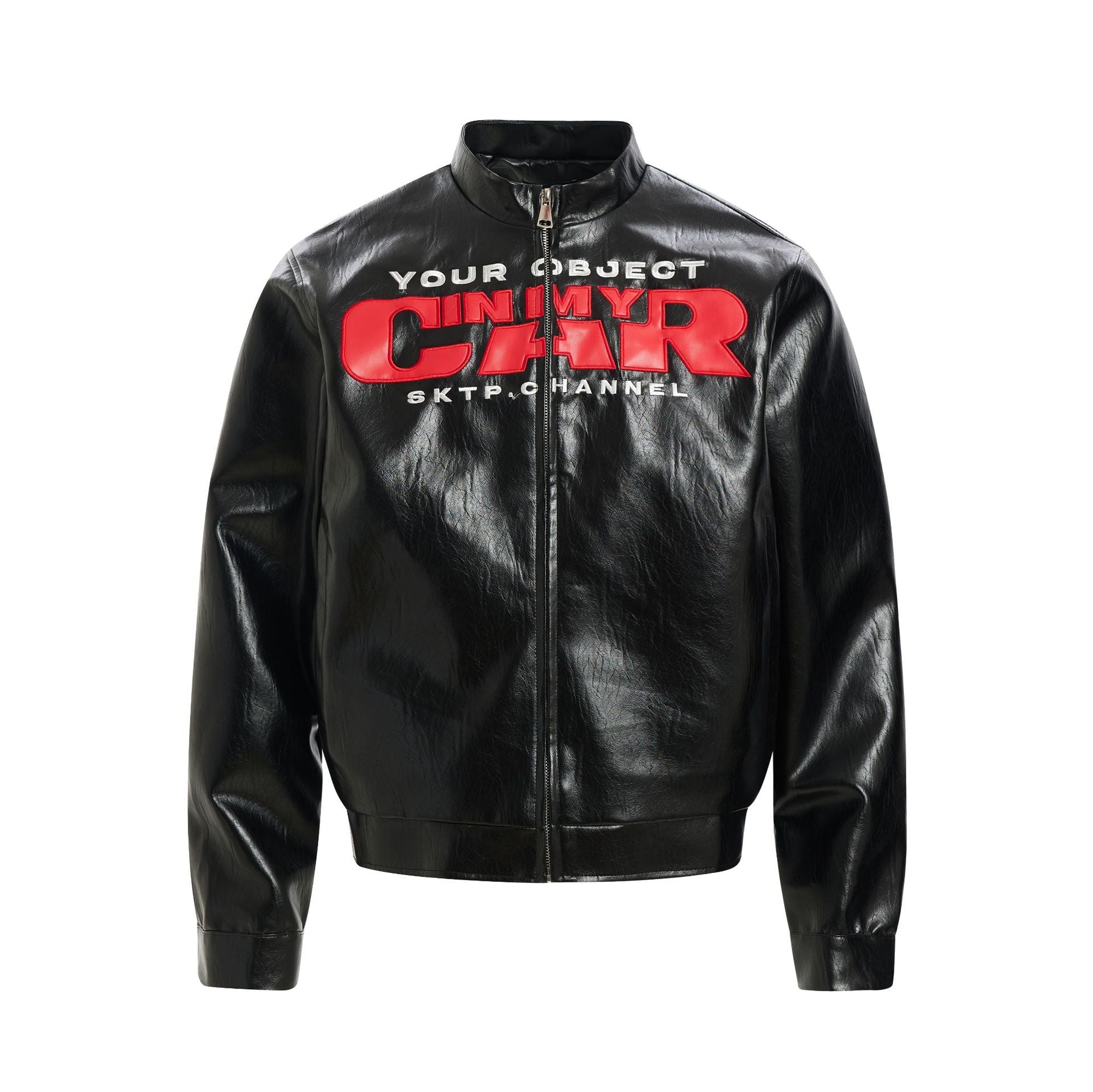 Deconstruction Letter Patch PU Leather Jacket