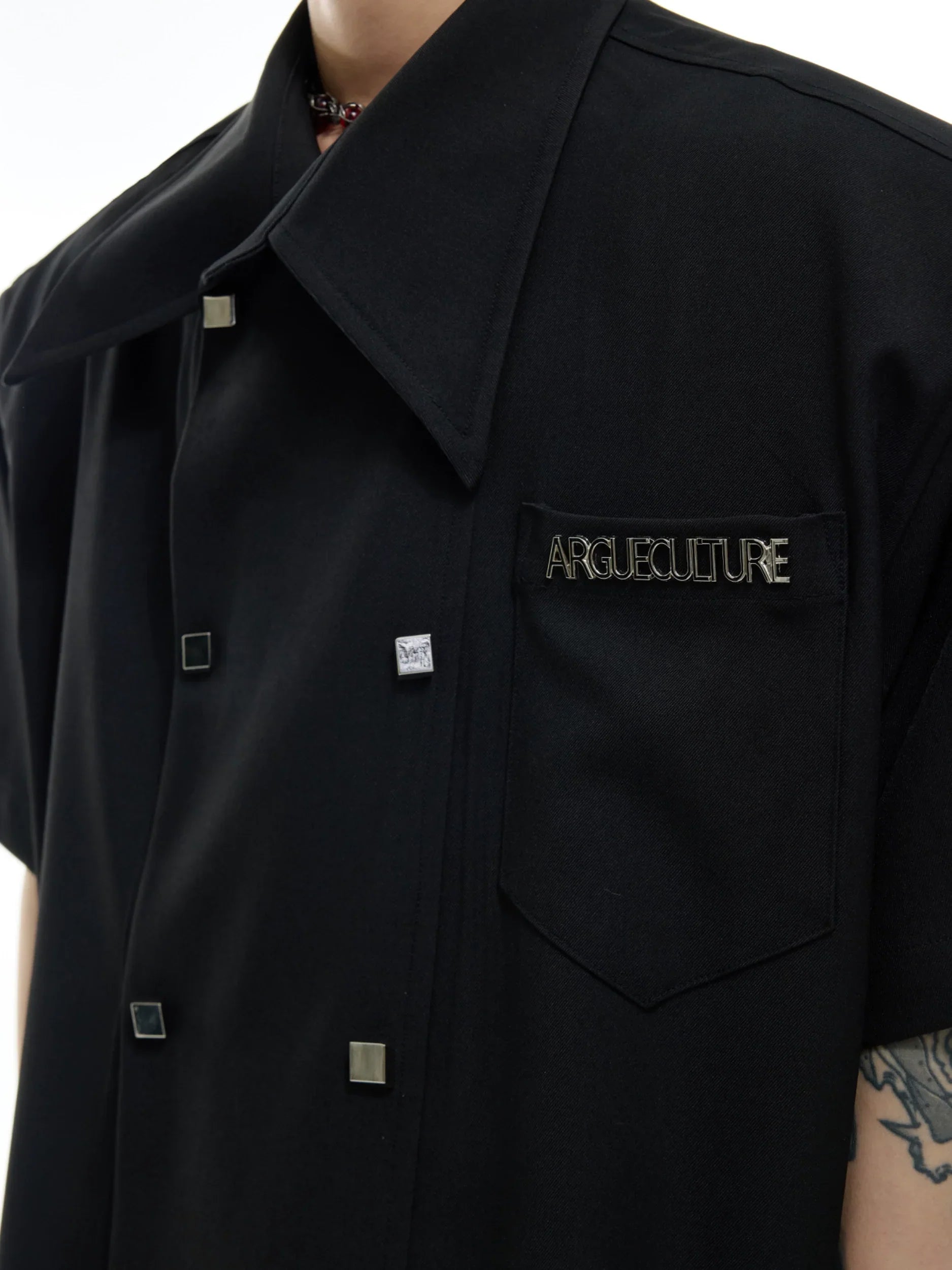 Double-Breasted Design Oversize Short Sleeve Shirt